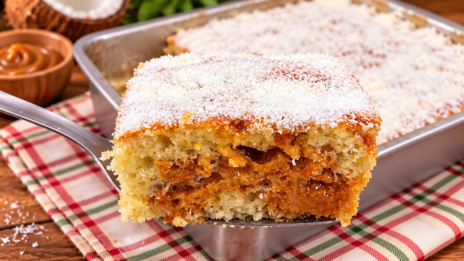 Bolo de Coco de Liquidificador com Doce de Leite